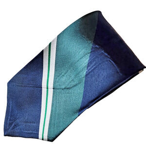 Vintage Saks Fifth Avenue Blue Green Striped Skinny Necktie 100% Silk 2.5"x 54"